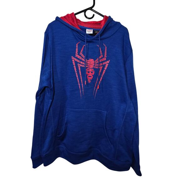 Spiderman Mens Hoodie Marvel Mad Engine Blue Red Spell Out Spider NWOT Mens XL - Picture 2 of 8